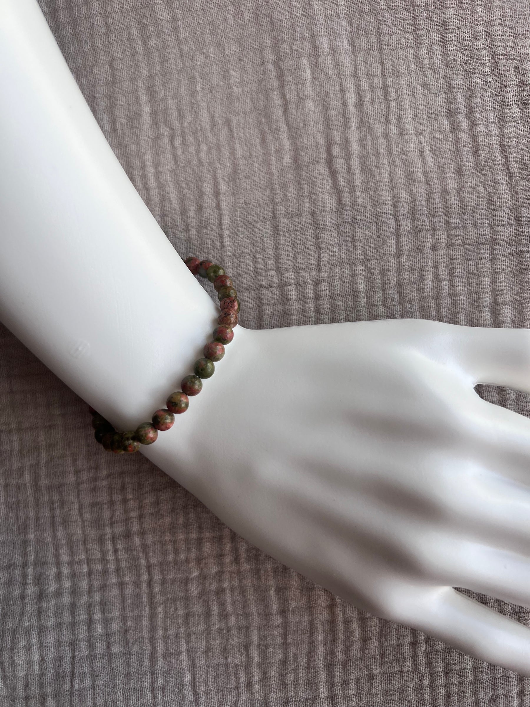 Unakite Bracelet on wrist