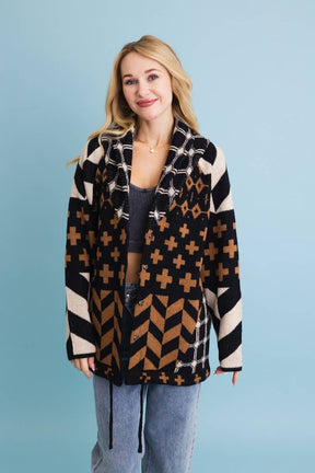 Sierra Spirit Geometric Street Style Knit Cardigan