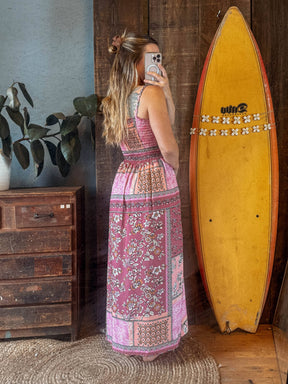 Boho Patchwork Summer Floral Dress, Cozy Beachy Lounge Dress