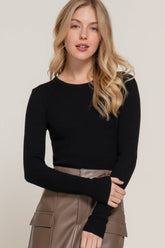 Long Sleeve Crew Neck Viscose Rib Sweater