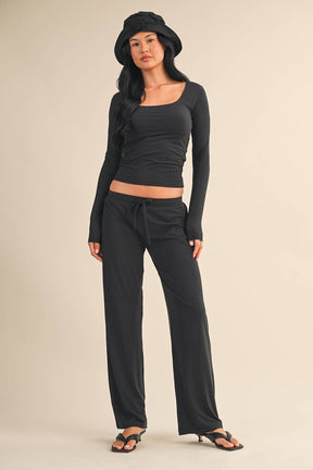 Soft Knit Jersey Square Neck Long Sleeve Top