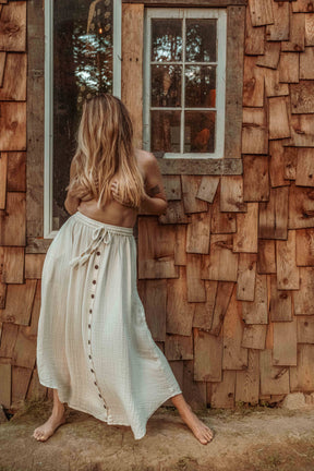 Beachy Boho Bamboo Cotton Button Skirt, Bohemian Maxi Skirt