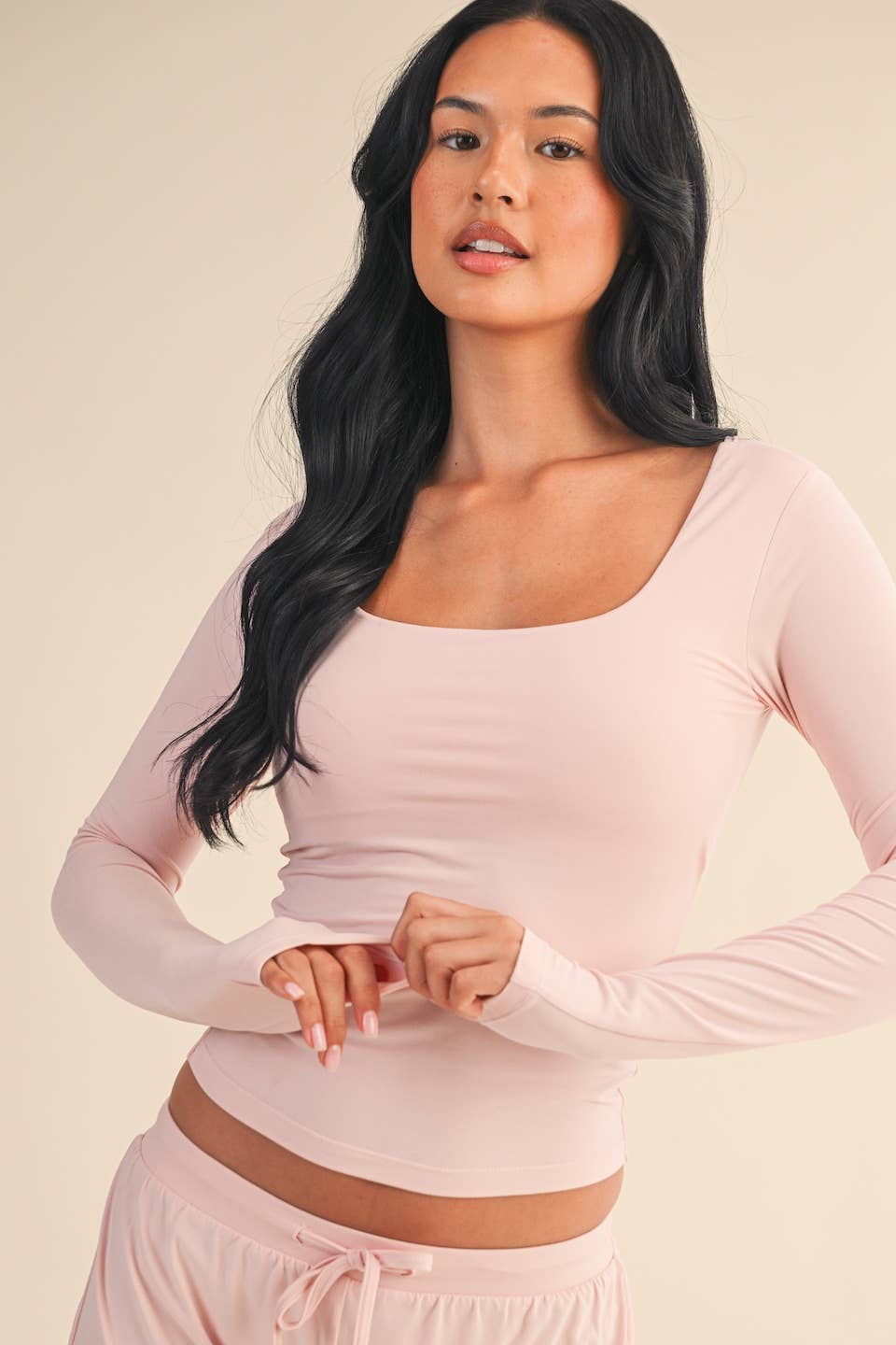 Soft Knit Jersey Square Neck Long Sleeve Top