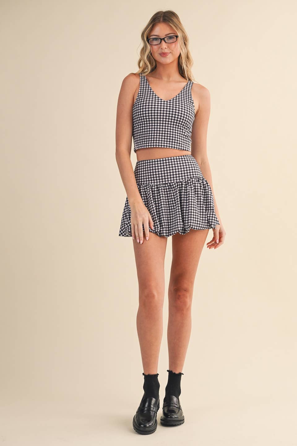 Gingham Print Aligned Performance Cropped Tank Top
