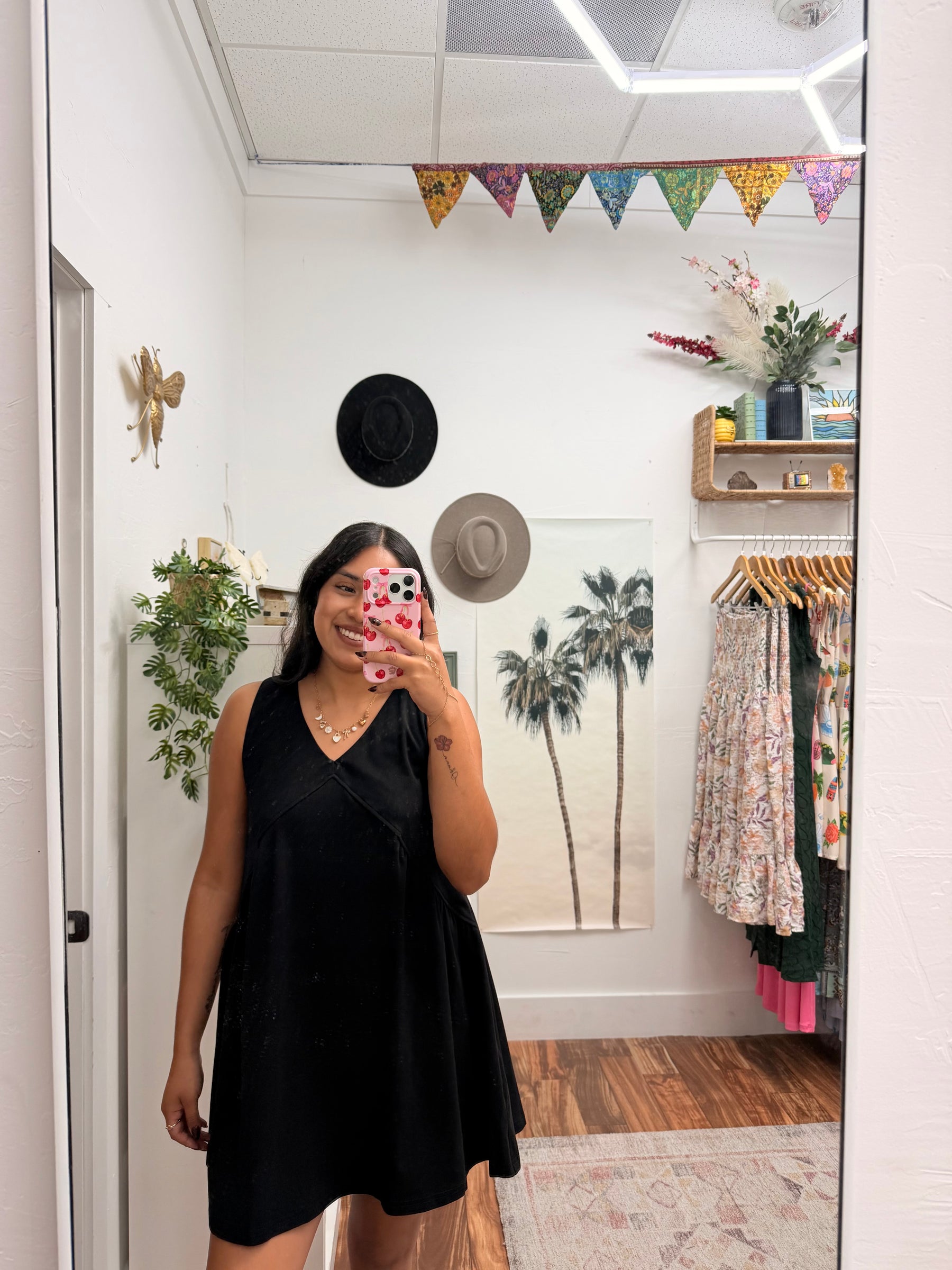 Black Sleeveless V Neck Mini Dress