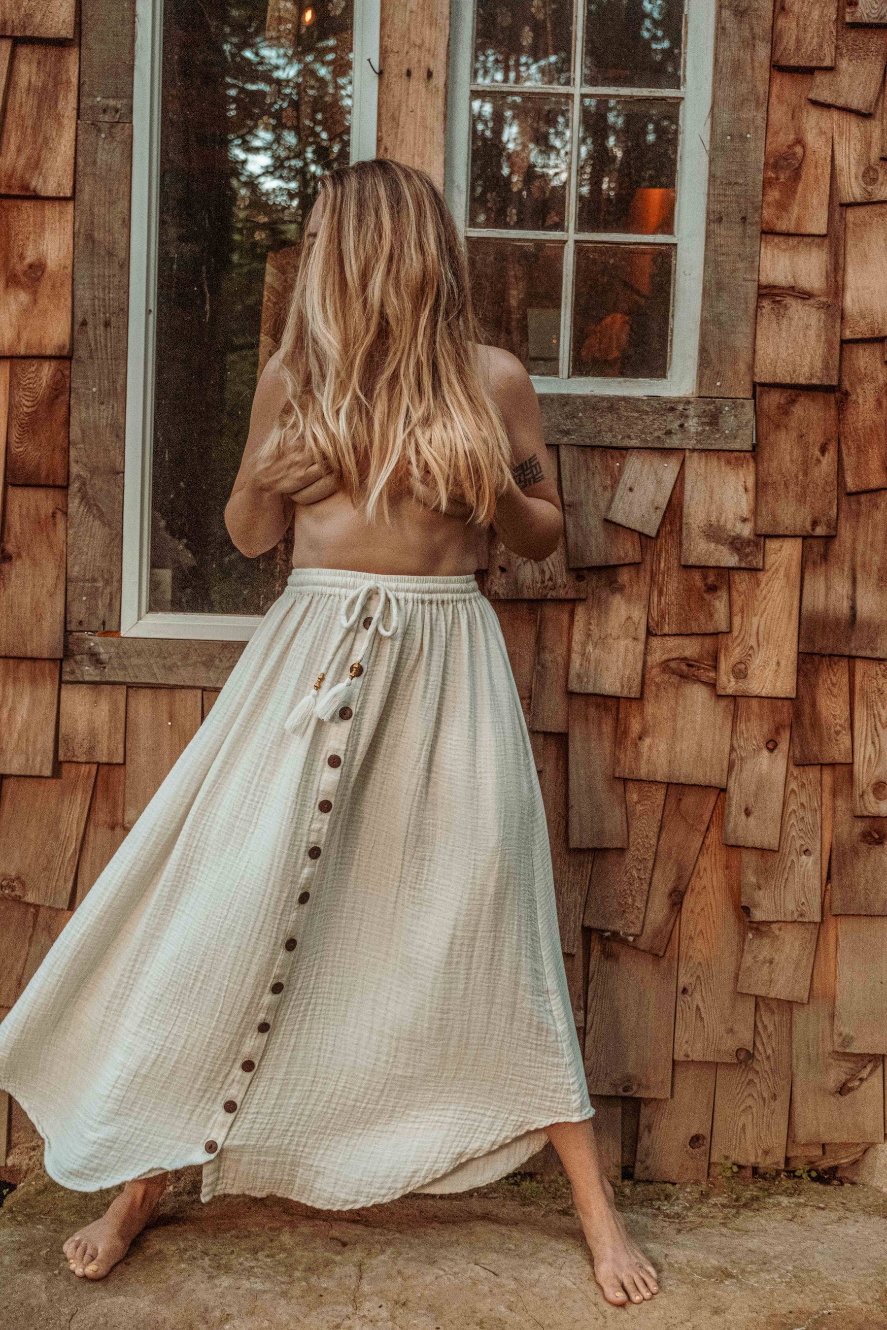 Beachy Boho Bamboo Cotton Button Skirt, Bohemian Maxi Skirt