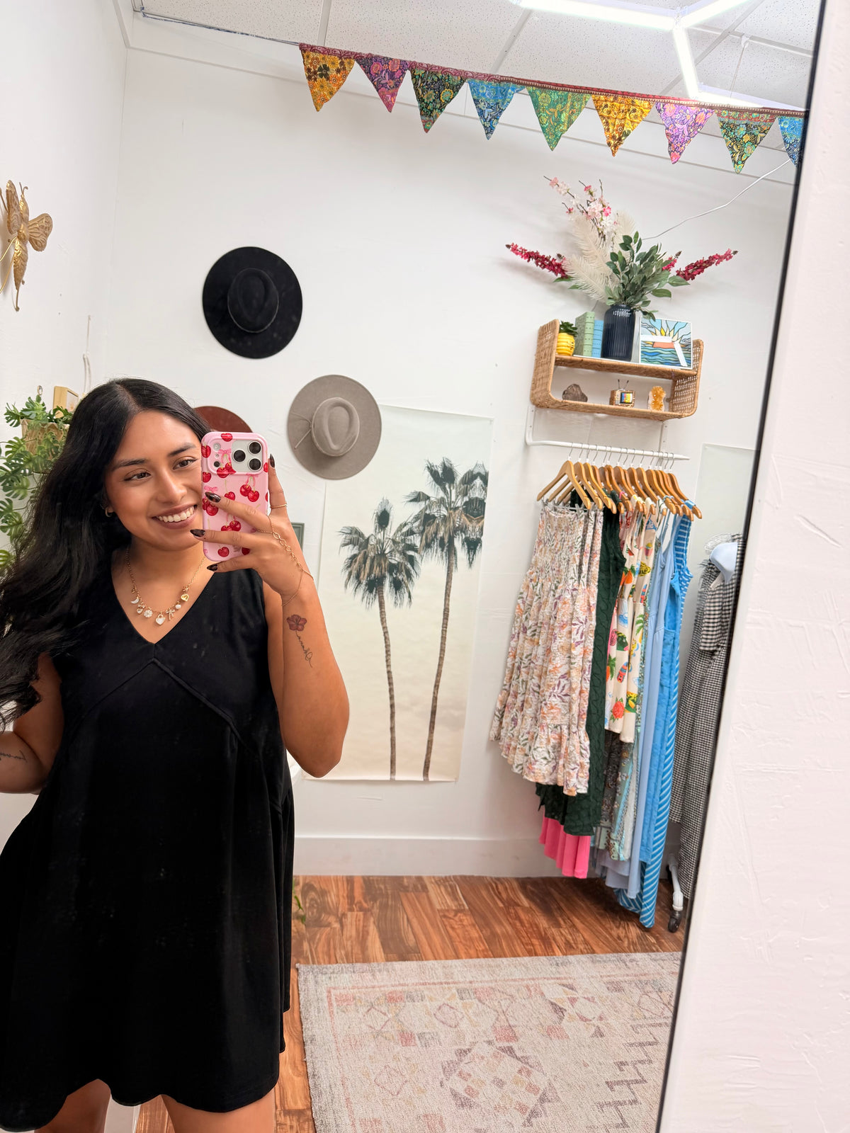 Black Sleeveless V Neck Mini Dress