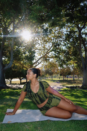 EcoVero Yoga Cinch Shorts, Tie Dye Organic Stretch Shorties