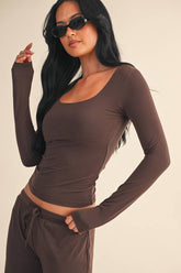 Soft Knit Jersey Square Neck Long Sleeve Top