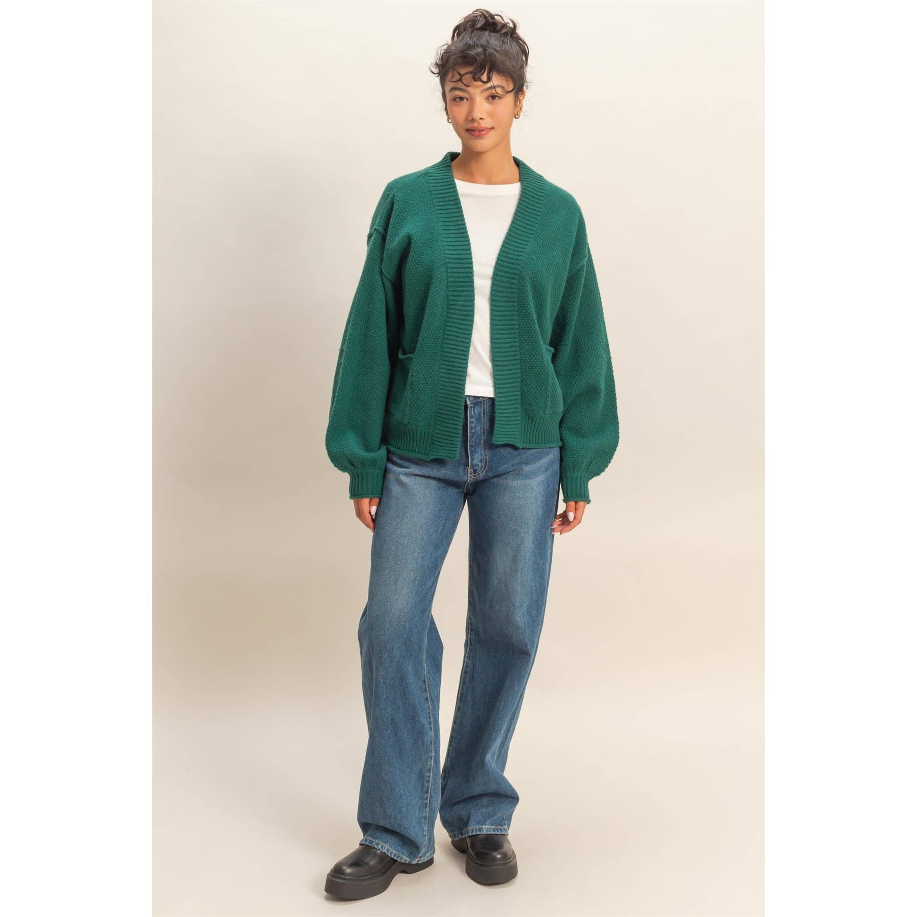 Oversized Textued Knit Cardigan Sweater