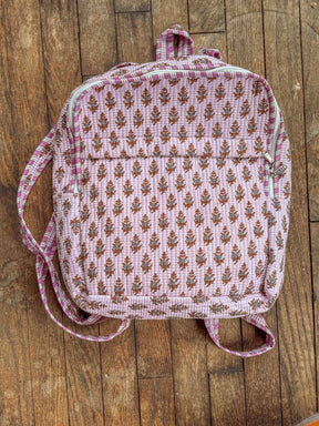 Cotton Block Print Boho Backpack, Handmade Purple School Bag