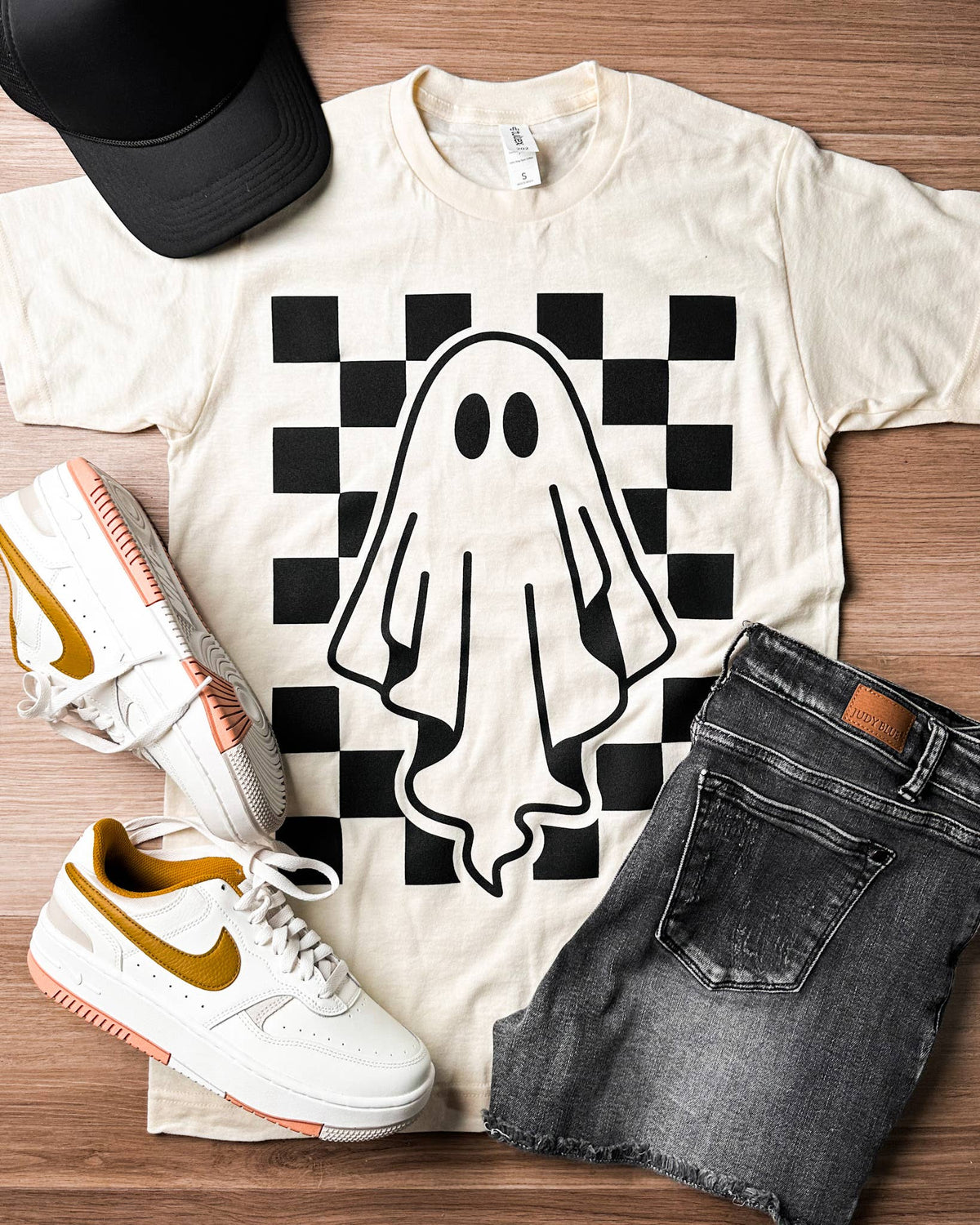 Checkered Ghost Graphic Tee: S