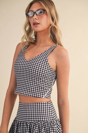 Gingham Print Aligned Performance Cropped Tank Top