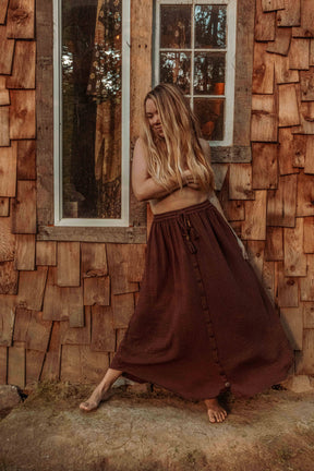 Beachy Boho Bamboo Cotton Button Skirt, Bohemian Maxi Skirt