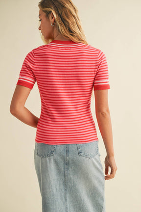 ROUND NECK STRIPED SWEATER TOP