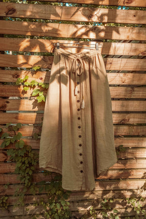 Beachy Boho Bamboo Cotton Button Skirt, Bohemian Maxi Skirt
