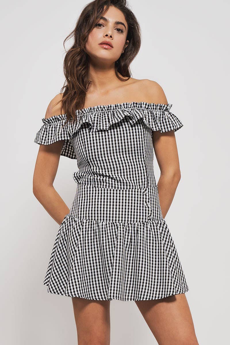 Gingham Side-Button Mini Skirt