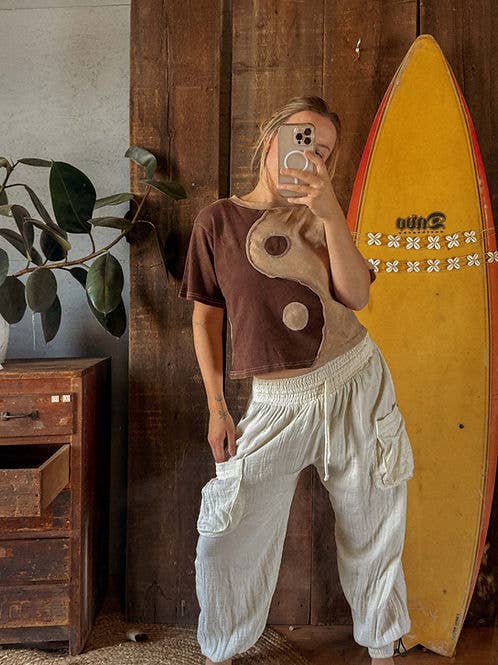 Yin Yang Brown Patchwork Tee | 100% Cotton