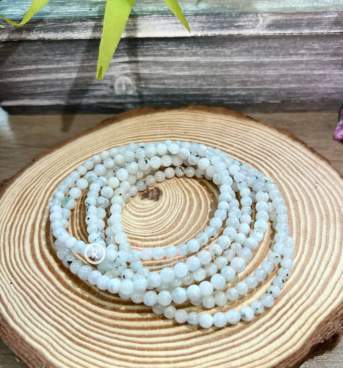 Natural Rainbow Moonstone 4mm 7.5” Crystal Healing Stretch Bracelet