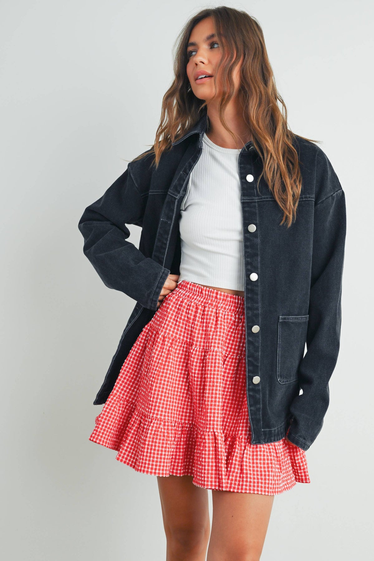 High Waist Tiered Check Skirt