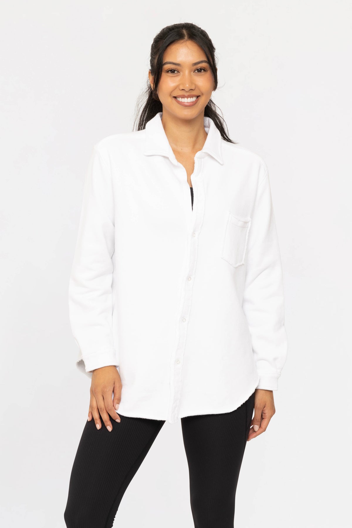Raw Edge Cotton Button Down Shacket