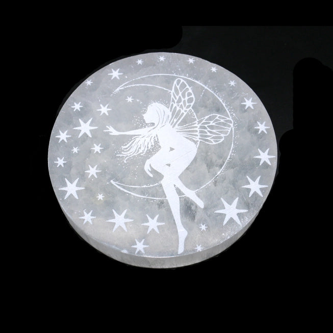 4 Inch Fairy Round Selenite Charging Moroccan Plate