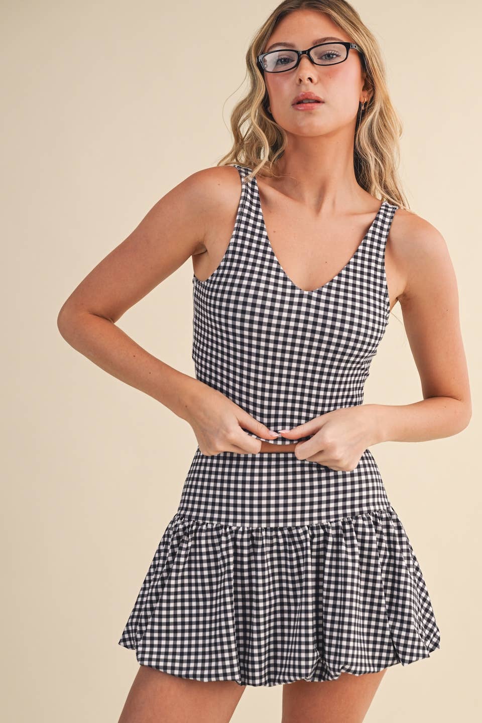 Gingham Print Aligned Performance Cropped Tank Top