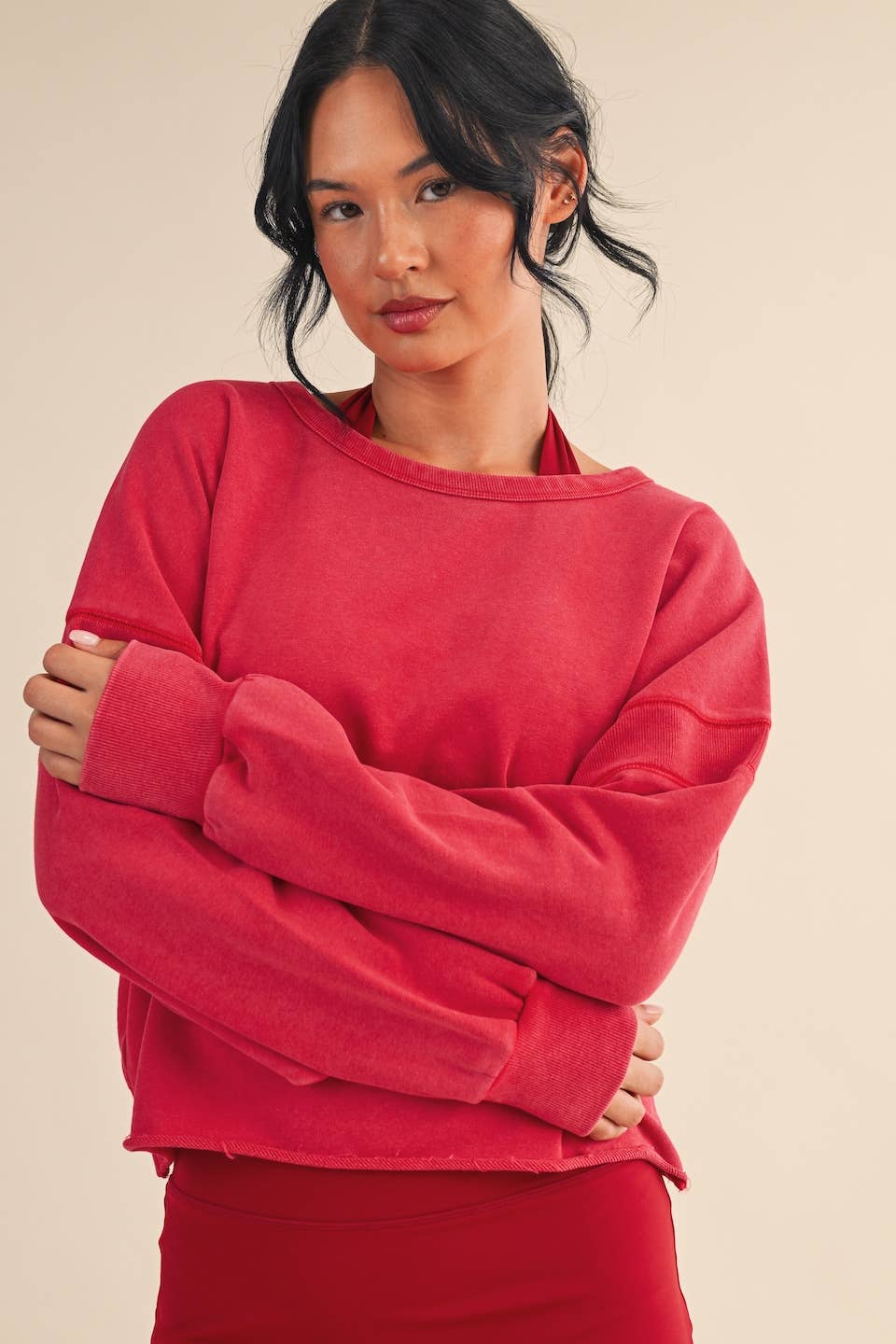 Mineral Wash Cutout Back Layering Sweatshirt