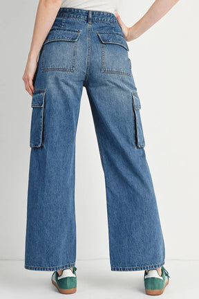 HIGH RISE WIDE BAGGY CARGO JEANS: DK.WASH / M