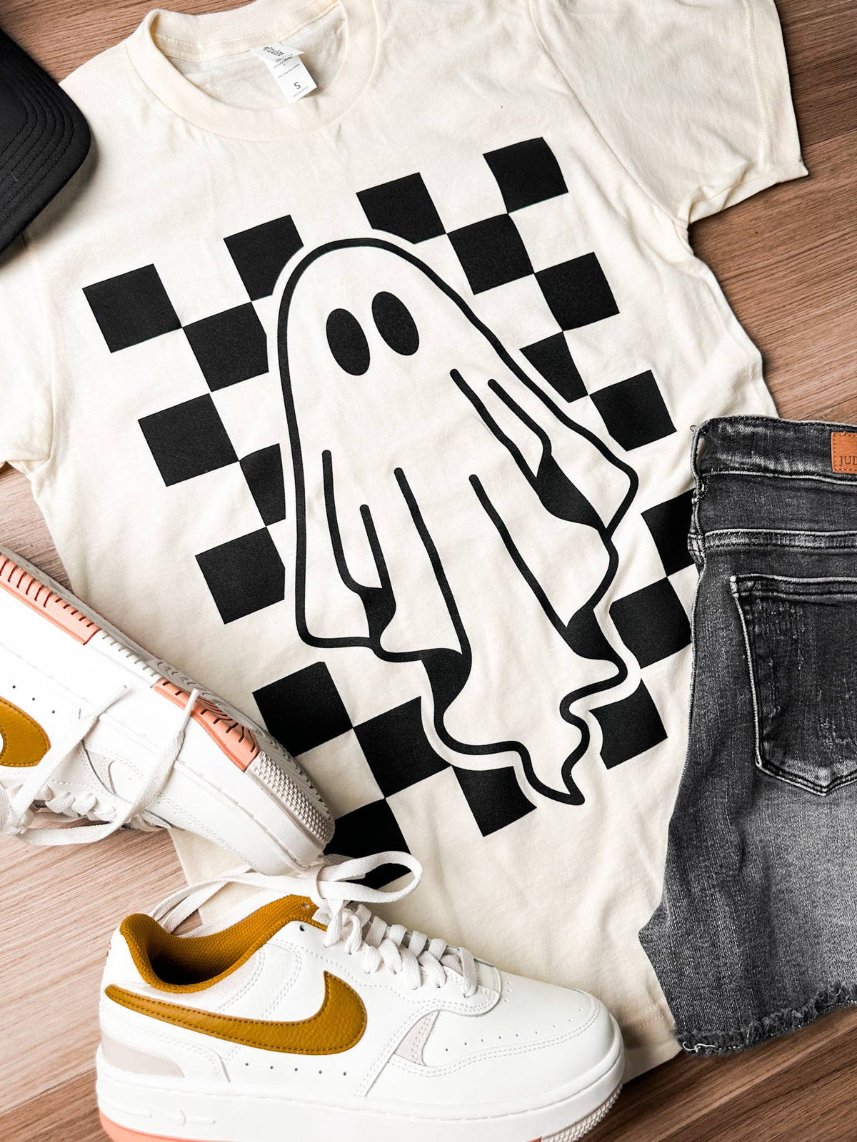 Checkered Ghost Graphic Tee: S