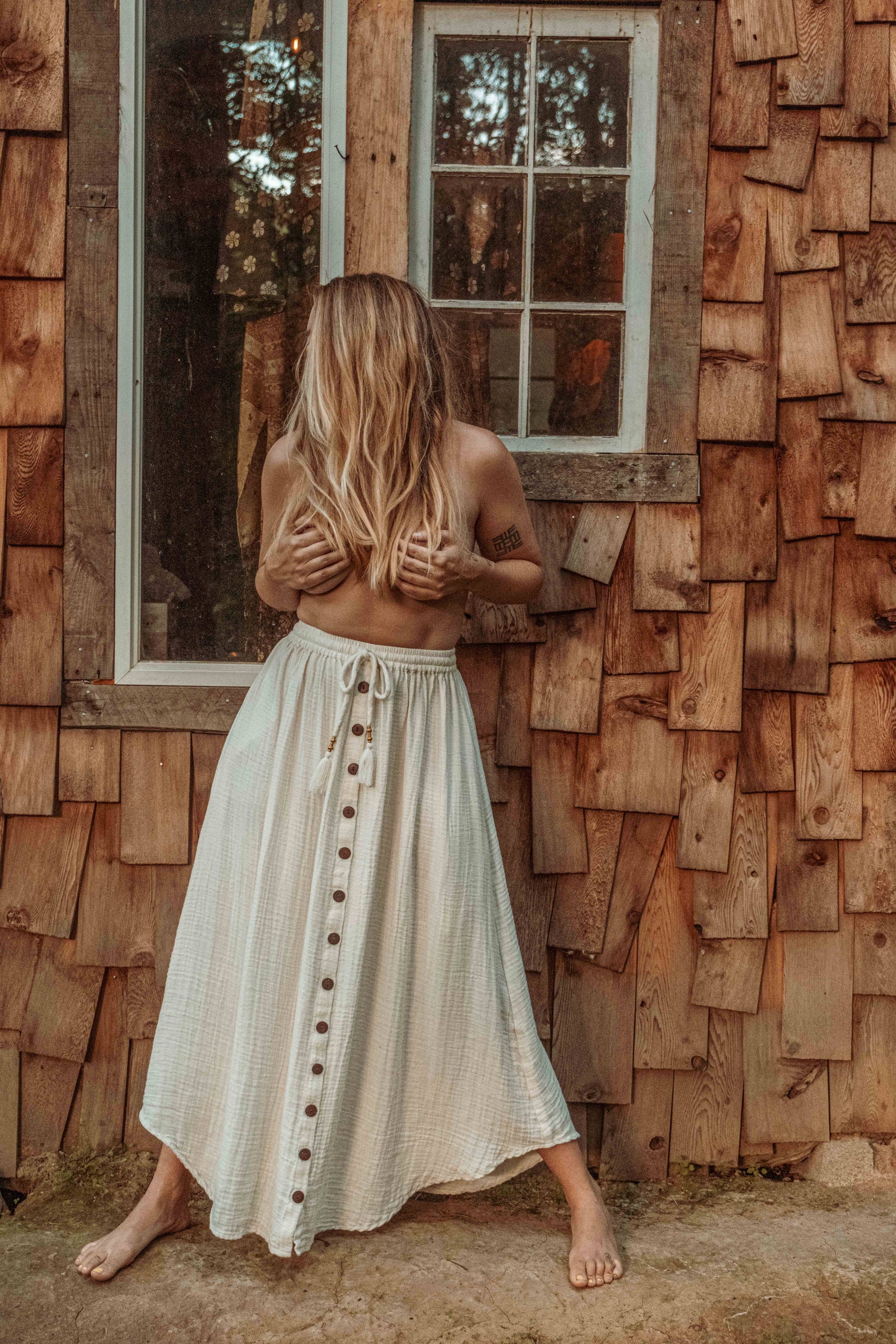Beachy Boho Bamboo Cotton Button Skirt, Bohemian Maxi Skirt