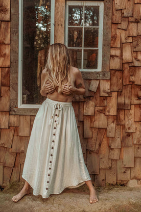 Beachy Boho Bamboo Cotton Button Skirt, Bohemian Maxi Skirt