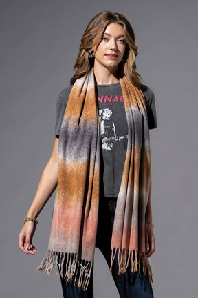 Multi-Color Oblong Scarf with Tassel