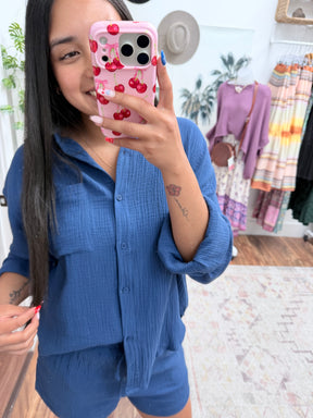 Crinkle Cotton Gauze Resort Button-Up Set