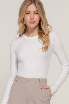 Long Sleeve Crew Neck Viscose Rib Sweater