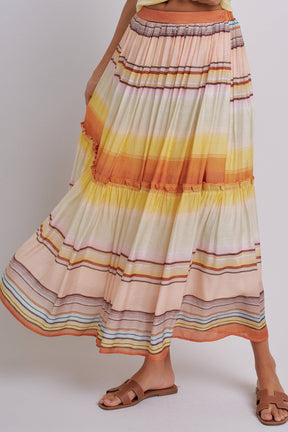 Sunset Stripe Tiered Maxi Skirt Boho Viscose Ruffled