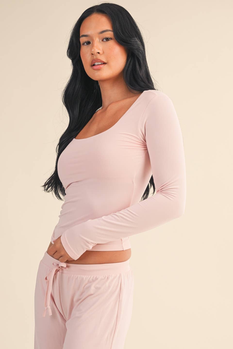 Soft Knit Jersey Square Neck Long Sleeve Top