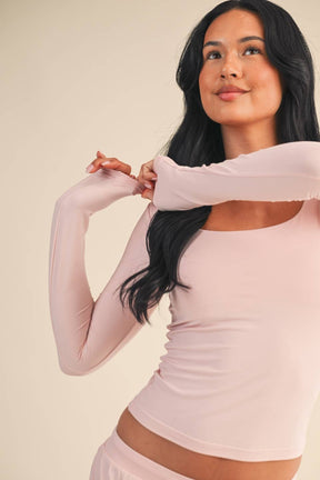 Soft Knit Jersey Square Neck Long Sleeve Top