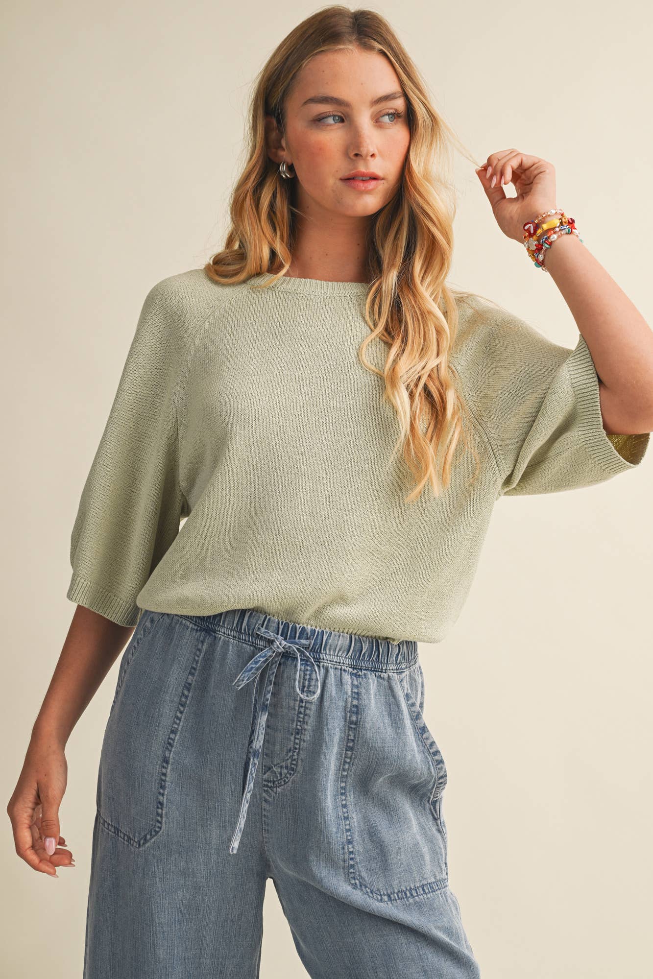RAGLAN SHORT SLEEVE SWEATER