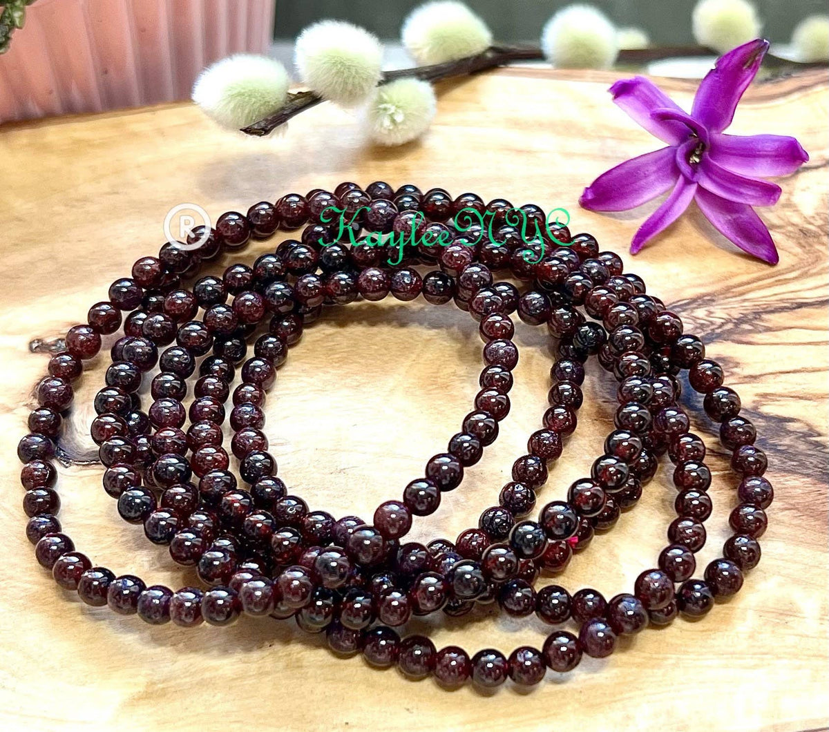 Natural Garnet 4mm 7.5” Crystal Healing Stretch Bracelet