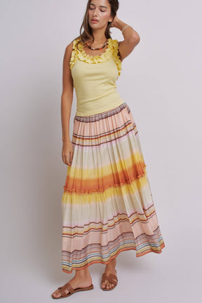 Sunset Stripe Tiered Maxi Skirt Boho Viscose Ruffled