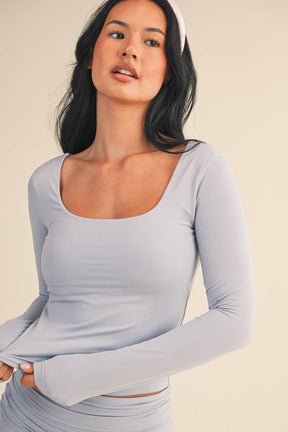 Soft Knit Jersey Square Neck Long Sleeve Top