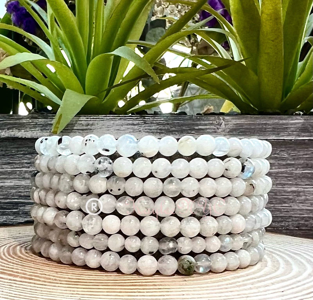 Natural Rainbow Moonstone 4mm 7.5” Crystal Healing Stretch Bracelet