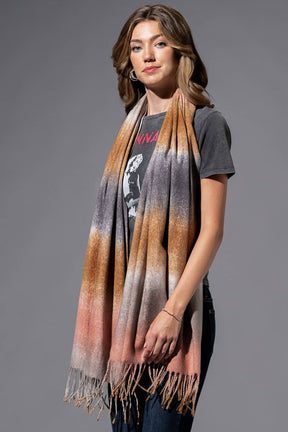 Multi-Color Oblong Scarf with Tassel