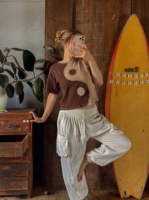 Yin Yang Brown Patchwork Tee | 100% Cotton