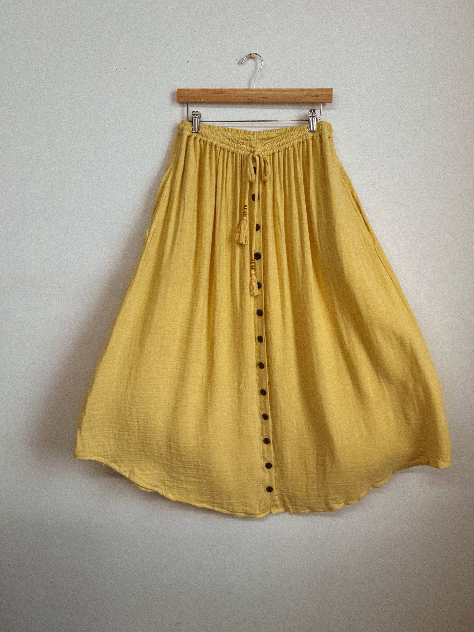 Beachy Boho Bamboo Cotton Button Skirt, Bohemian Maxi Skirt