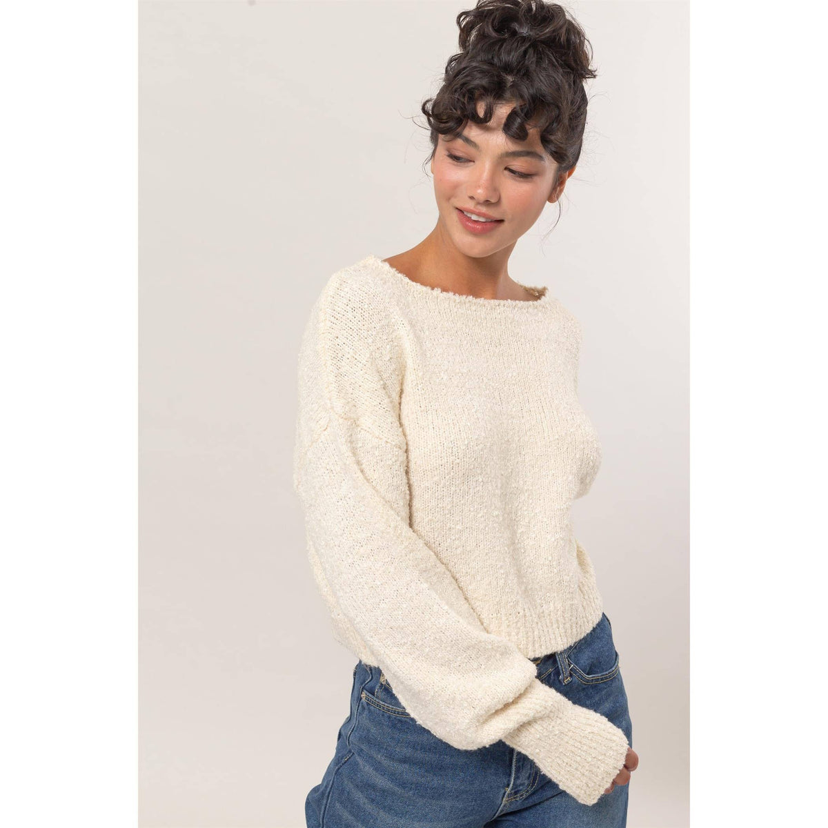 Drop Shoulders Boucle Sweater