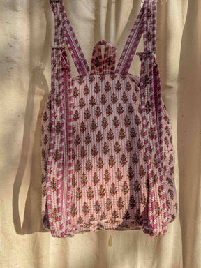 Cotton Block Print Boho Backpack, Handmade Purple School Bag