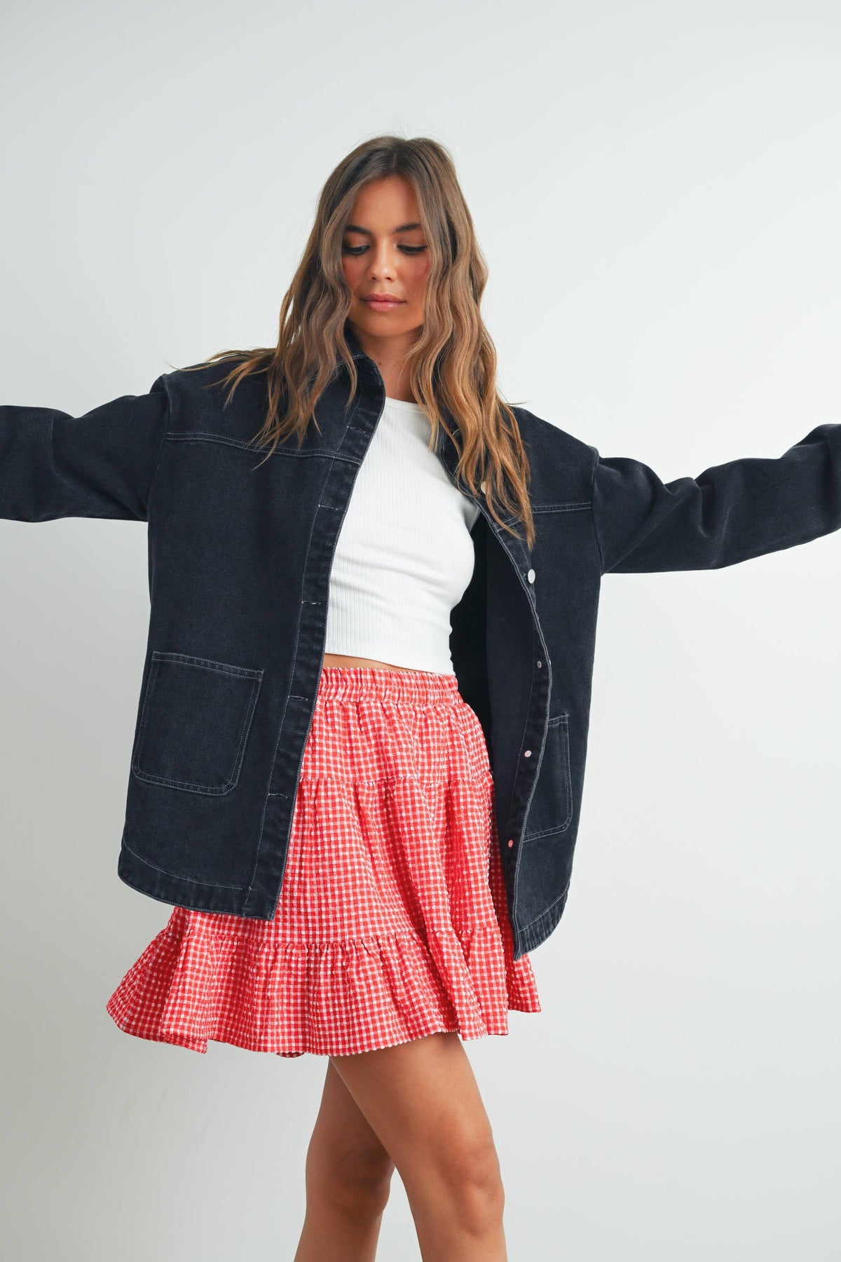 High Waist Tiered Check Skirt