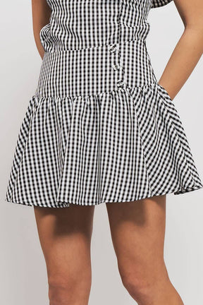 Gingham Side-Button Mini Skirt